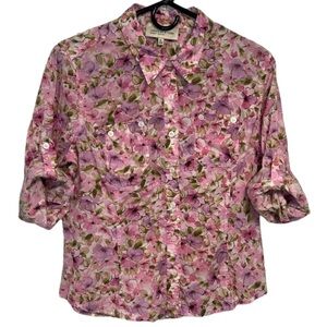 Jones New York Floral Button Down Top Size PL